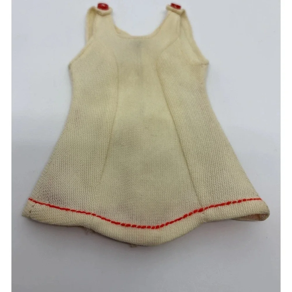 Vintage Barbie Tennis Dress Cream Color 2 Small Decorative Buttons, Snap Closure
